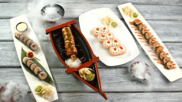 Plates with Sushi Rolls