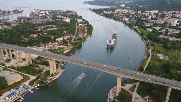 Large General Cargo Ship Tanker Bulk Carrier Aerial View