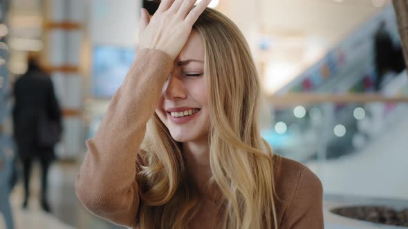 Caucasian Emotional Girl Blonde Woman Facepalm Gesture Disappointed Sorrow Emotions Upset Worried