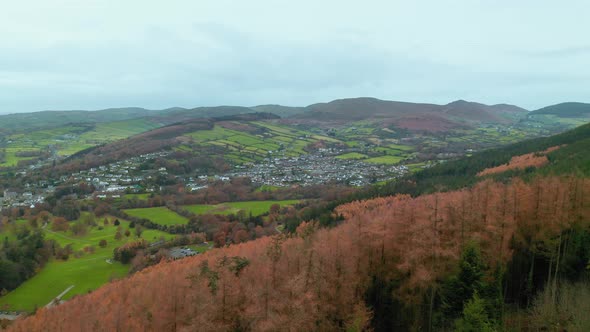 Aerial view Irish valley in autumn