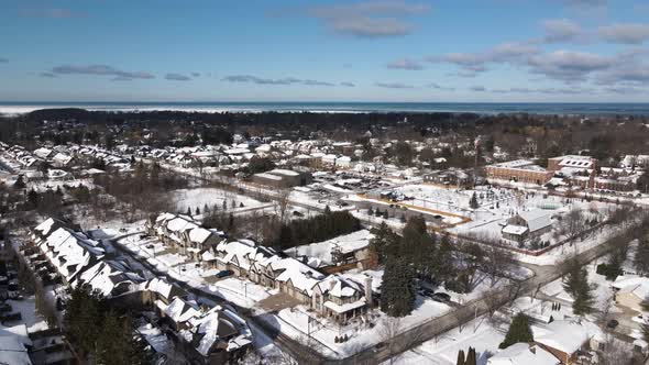 Aerial shot of snowy city at Niagara-on-the-lake, Ontario