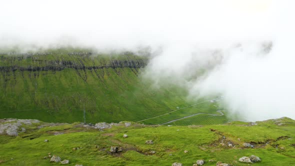 Amazing Faroese Nature Hidden in Mist Green Hills and Beautiful Mountains