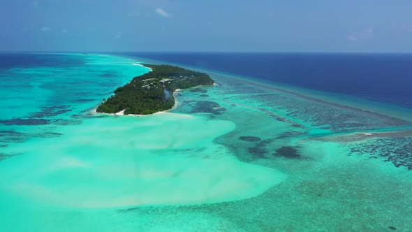 Aerial top view abstract of tropical sea view beach holiday by shallow lagoon and white sandy backgr