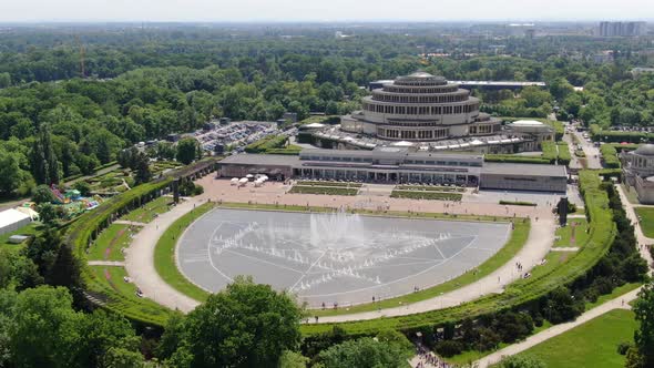 Aerial view of the Multimedia Fountain next to Centennial Hall, Wroclaw, Poland