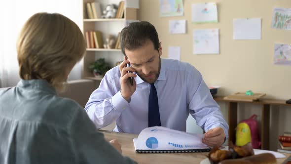 Busy Father Talking on Phone, Ignoring Loving Daughter, Paternal Indifference