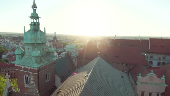 Aerial View of Wawel Royal Castle and Cathedral Early Morning at Dawn