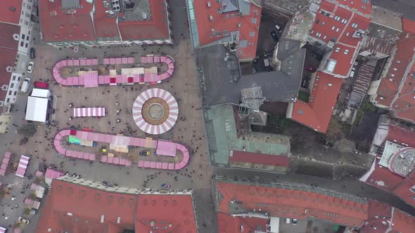 Bird's Eye View of a Festive Christmas Market in a City