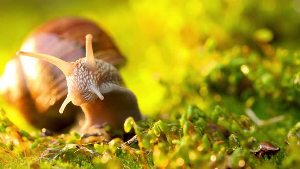 A Snail Creeps on Moss