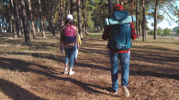 Happy Family Hiking Through a Forest