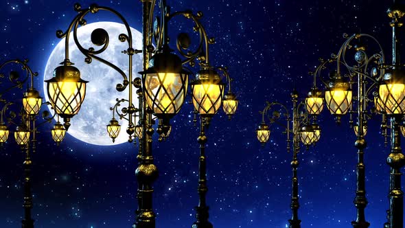 Moon Behind Street Lanterns