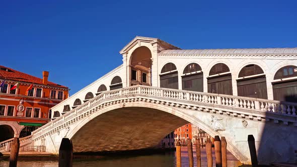 Empty Historical Rialto Bridge with Arch Passage in Venice