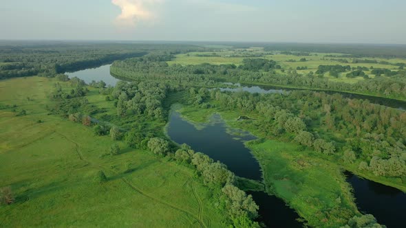 Aerial View of the River Flying Over the River