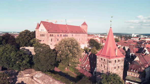 Nuremberg Cityscape Aerial View From City Castle on a Beautiful Sunset in Slow Motion