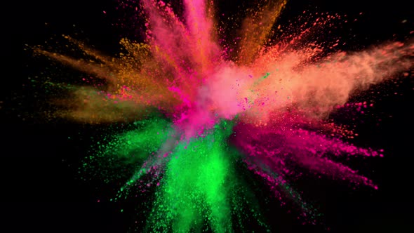 Super Slowmotion Shot of Color Powder Explosion Isolated on Black Background