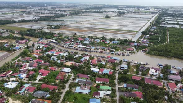 Aerial view Malays kampung near fishing jetty