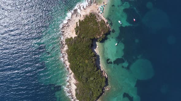 Idyllic Tropical Coastline Aerial View Paradise Beach in Albania Vacations Holiday Concept