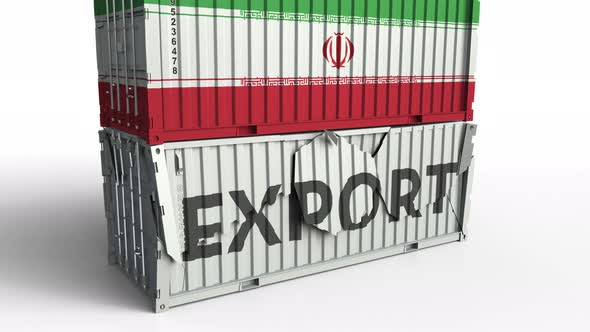 Container with Flag of Iran Breaking Container with EXPORT Text alt