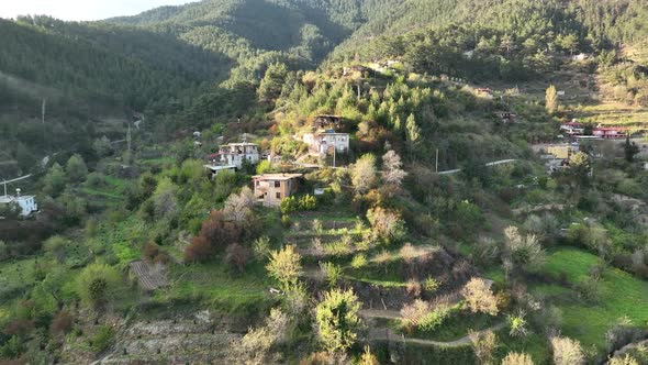 Farming on the banks of the river aerial view Alanya Turkey 4 K