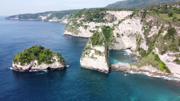 aerial view of around diamond beach tourism on Nusa Penida Island, Bali.