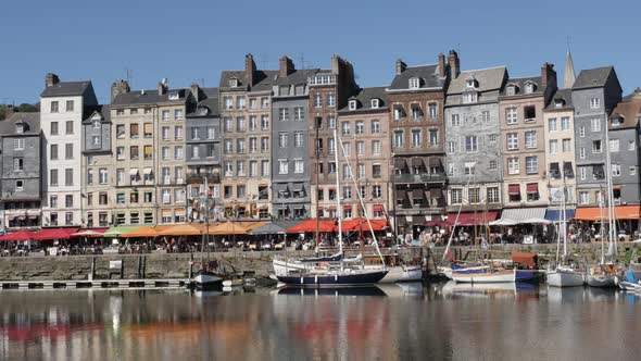 HONFLEUR, FRANCE - SEPTEMBER 2016 City in   Northern Normandy and The Vieux Bassin   with port   wat