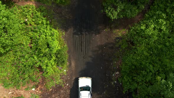 Aerial View of the Car Entering the Tunnel