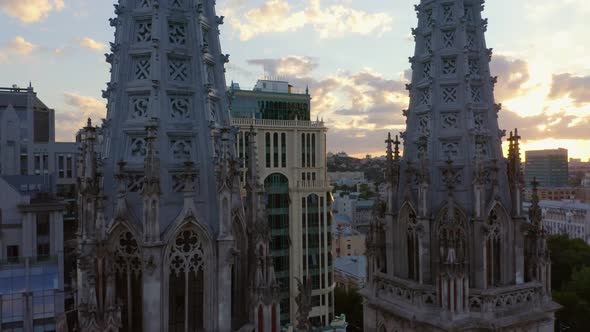 Drone View of Decorative Catholic Church in the Evening