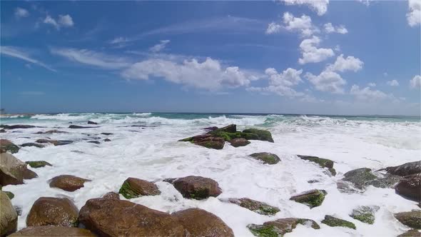 Seashore with Cliffs Waves Crashing on Rocks