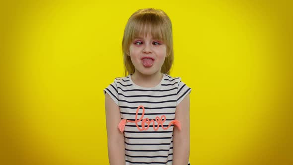 Teen Child Kid Girl Making Funny Silly Facial Expressions and Grimacing Fooling  Showing Tongue