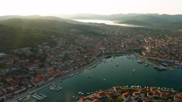 Aerial View of Vela Luka Town on Korcula Island Croatia