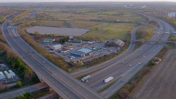 A Freeway Depot Sat Between Highways at Sunset