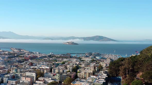 Aerial: Beautiful cityscape and Coit tower view part 13, drone view