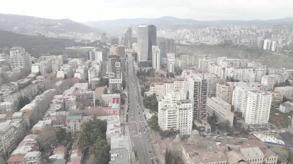 Aerial view of Chavchavadze avenue in Tbilisi, Georgia 2021 spring