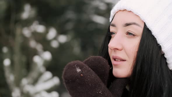 Pretty Young European Woman Winter Portrait Close Up