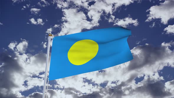 Palau Flag With Sky 4k