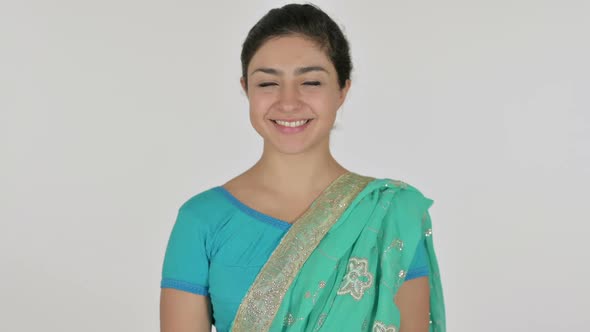 Indian Woman Smiling at Camera White Background