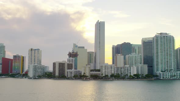 Aerial skyscrapers panorama at dusk in Miami