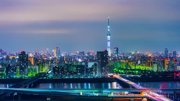 Day to night time lapse of Tokyo cityscape, Japan