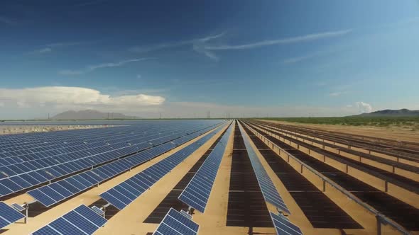 Solar panel . aerial view. A solar power plant located in a valley.