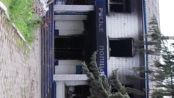 Vertical Video of a Wartorn Police Station in Ukraine