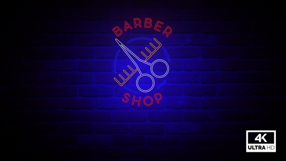 Barber Shop Neon Sign Flickering Neon Light Animation 4K Background