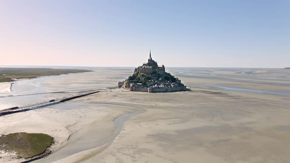 The iconic Mont-Saint-Michel in France. Seen from above.