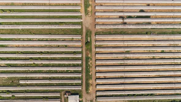 Top View of Abandoned Farm Buildings in Countryside on Summer Sunny Day alt