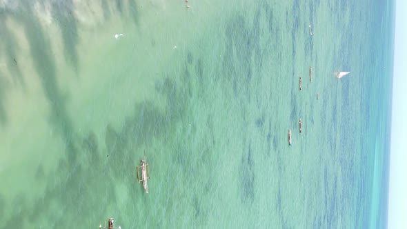 Vertical Video of the Ocean Near the Coast of Zanzibar Tanzania Aerial View