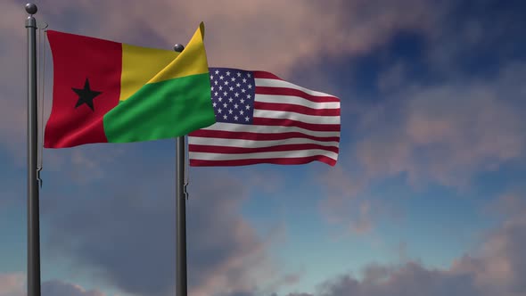 Guinea Bissau Flag Waving Along With The National Flag Of The USA - 4K
