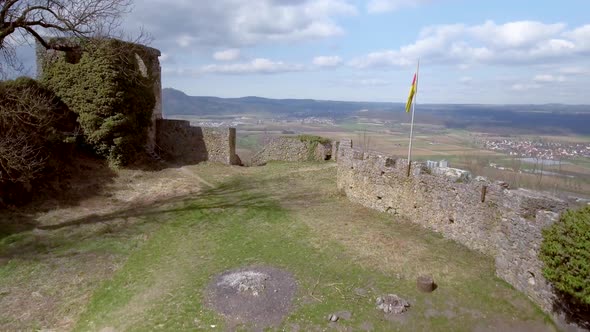 Aerial View over a Castle Ruin. Hegau Germany. Part 2 - 4K