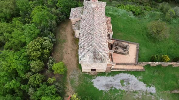 Aerial Overhead View Of Old Catholic Church In Spain