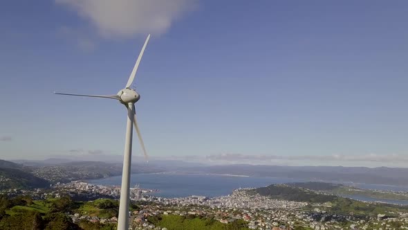 Wind turbine above Wellington aerial