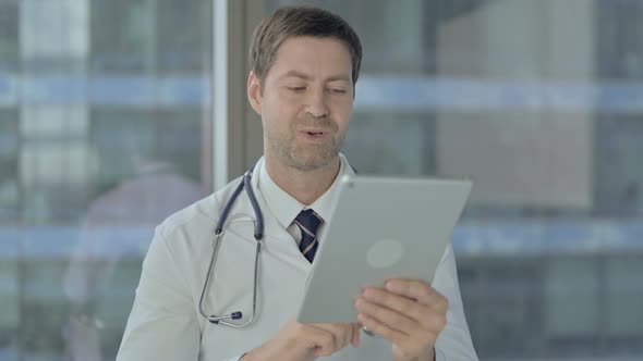 Doctor Talking for Video Chat on Tablet