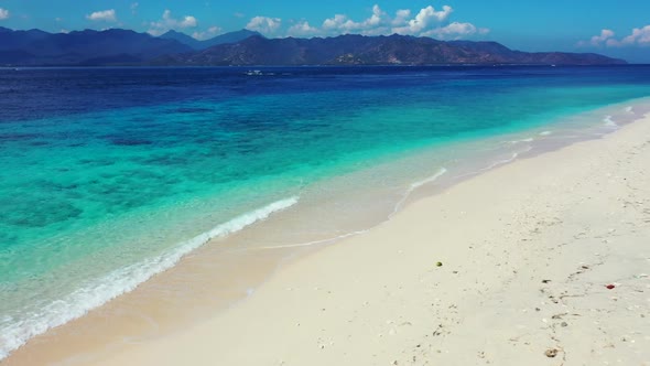 Aerial view seascape of marine bay beach time by blue sea with white sandy background of a dayout ne