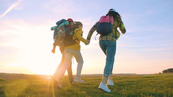 Happy Family are Running on Hike Trip